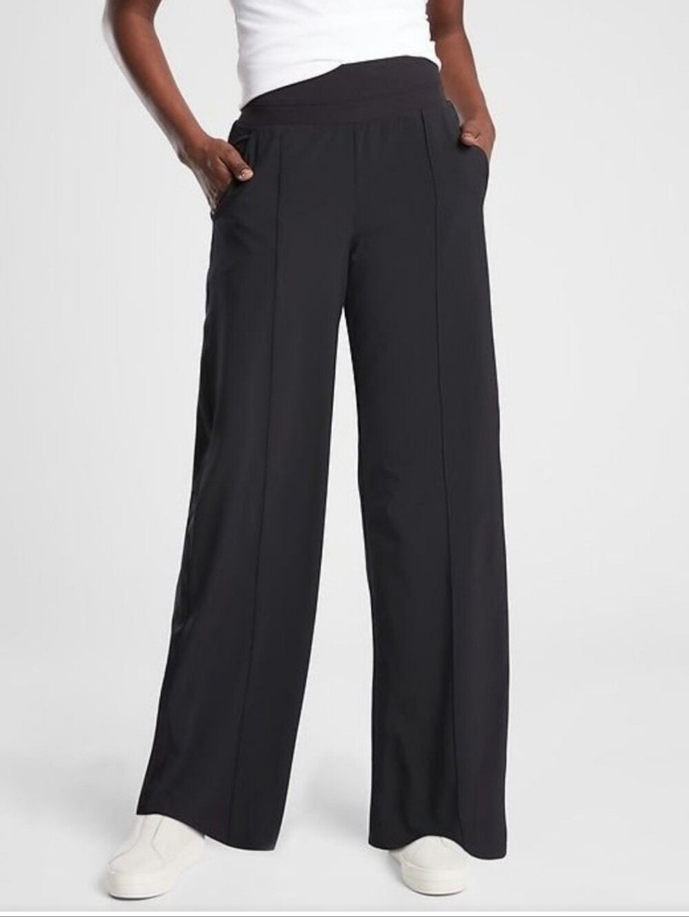 Athleta Black Wide-Leg Pull-On Trousers Pants Size 10